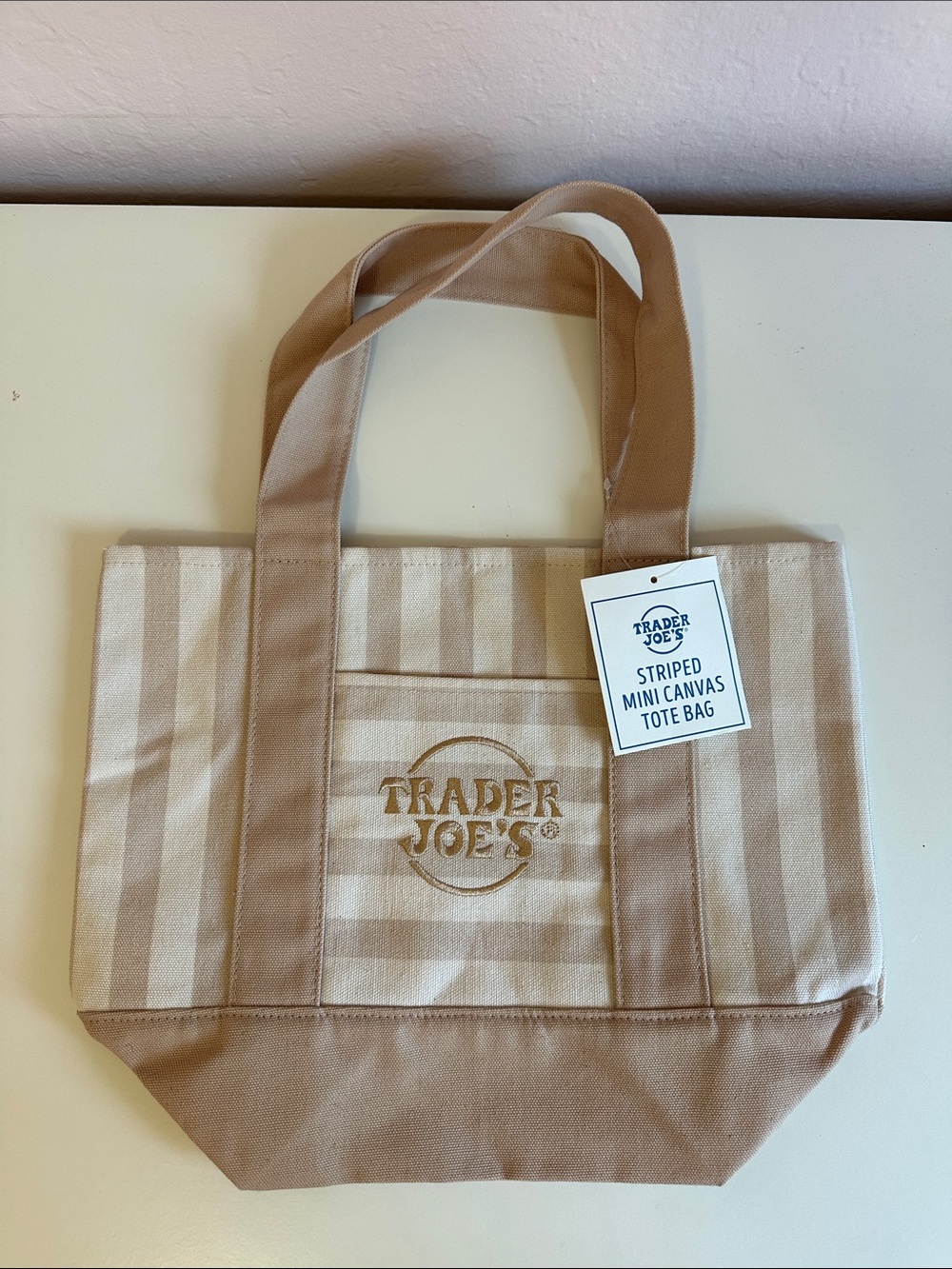 Trader Joe's Striped Beige Canvas Tote Bag